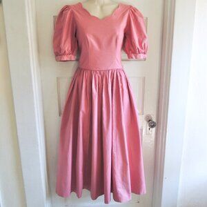 Vintage 80s Laura Ashley Pink Puff Sleeve Bow Back Dress 8